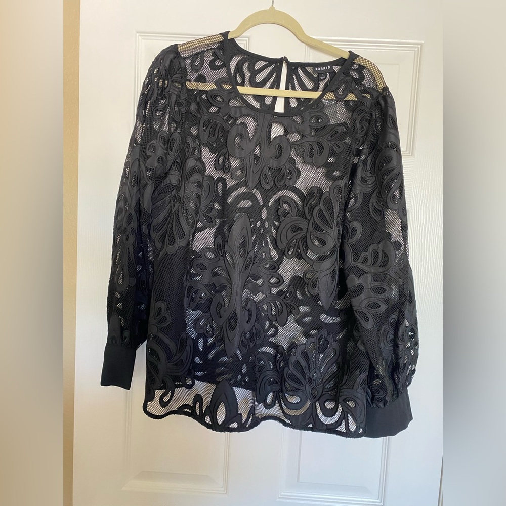 Torrid Black Mesh Lace Blouse size 1